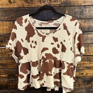 Simply Southern Brown and Cream Short Sleeve Top